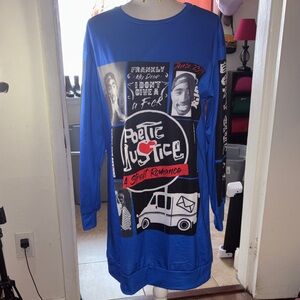 Blue Graphic Long Sleeve Dress